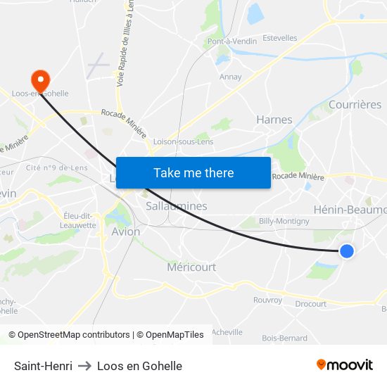 Saint-Henri to Loos en Gohelle map