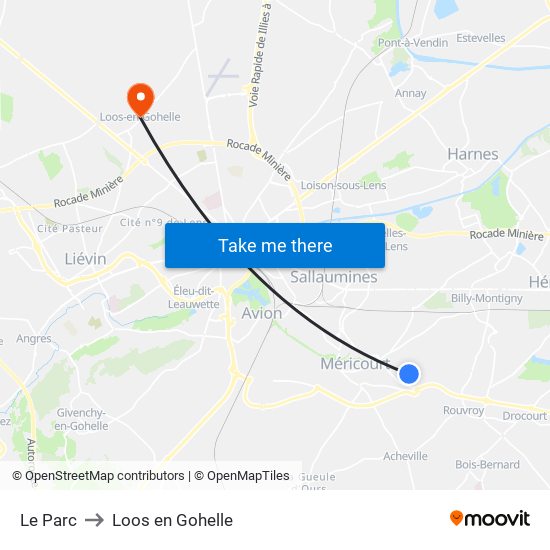 Le Parc to Loos en Gohelle map