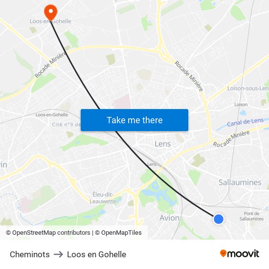 Cheminots to Loos en Gohelle map