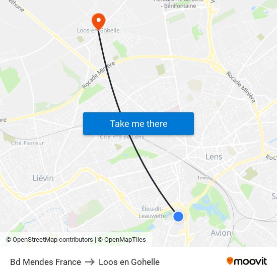 Bd Mendes France to Loos en Gohelle map