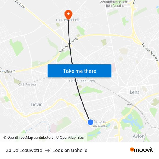 Za De Leauwette to Loos en Gohelle map