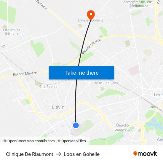 Clinique De Riaumont to Loos en Gohelle map