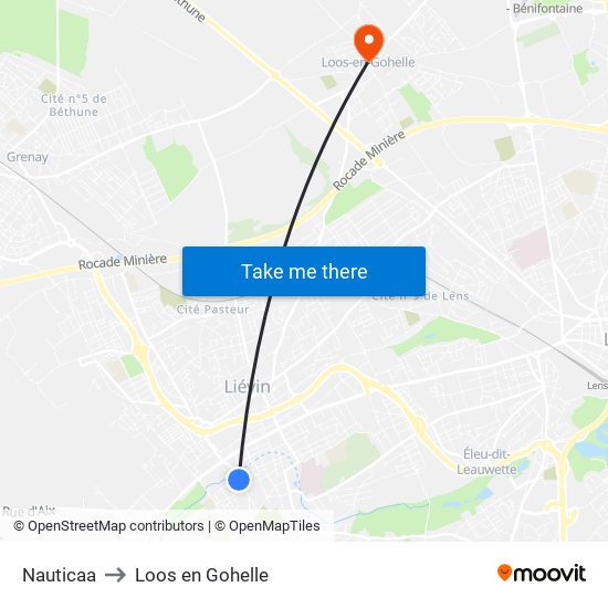 Nauticaa to Loos en Gohelle map