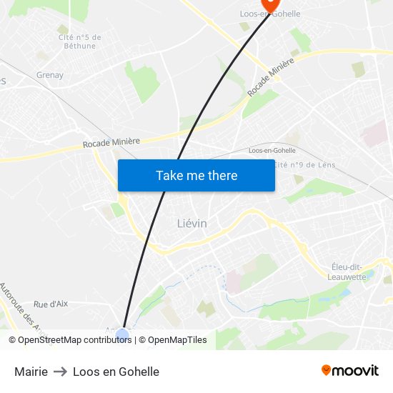 Mairie to Loos en Gohelle map