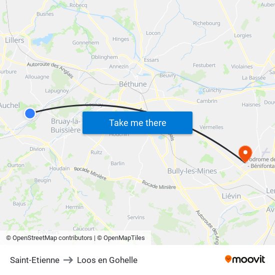 Saint-Etienne to Loos en Gohelle map