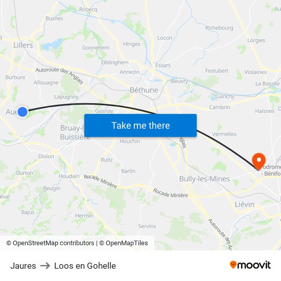 Jaures to Loos en Gohelle map