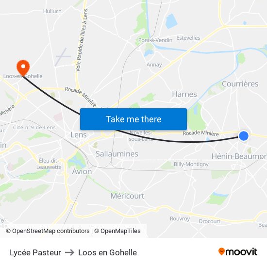 Lycée Pasteur to Loos en Gohelle map