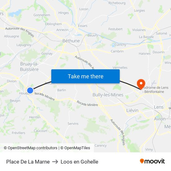 Place De La Marne to Loos en Gohelle map