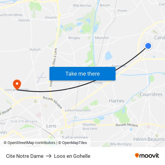 Cite Notre Dame to Loos en Gohelle map