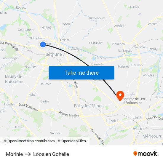 Morinie to Loos en Gohelle map