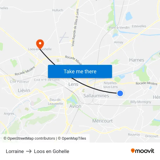Lorraine to Loos en Gohelle map