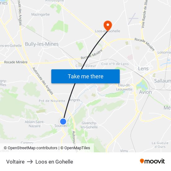 Voltaire to Loos en Gohelle map