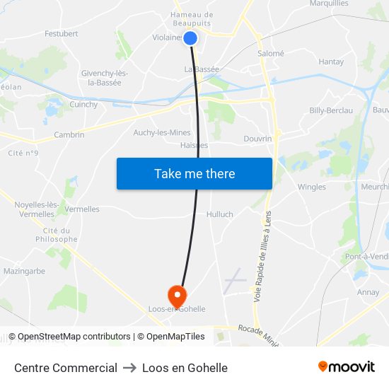 Centre Commercial to Loos en Gohelle map