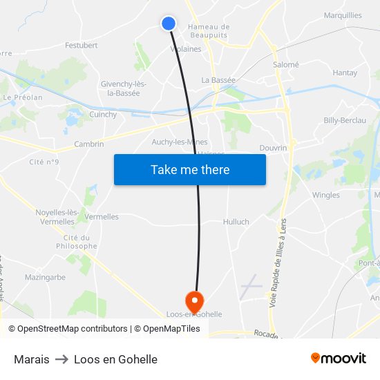 Marais to Loos en Gohelle map