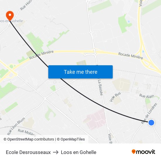 Ecole Desrousseaux to Loos en Gohelle map