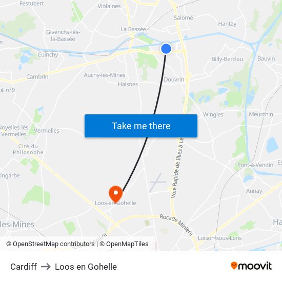 Cardiff to Loos en Gohelle map