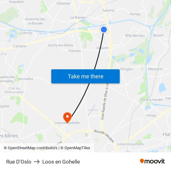 Rue D'Oslo to Loos en Gohelle map