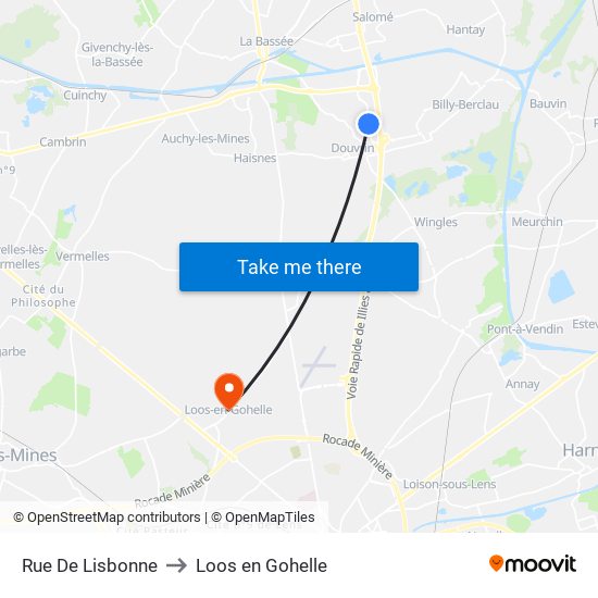 Rue De Lisbonne to Loos en Gohelle map