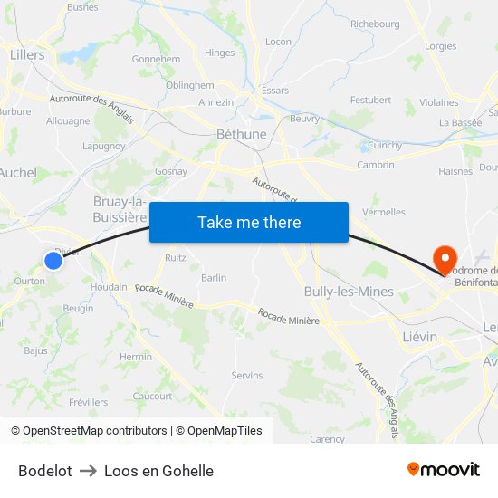 Bodelot to Loos en Gohelle map