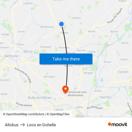 Allobus to Loos en Gohelle map