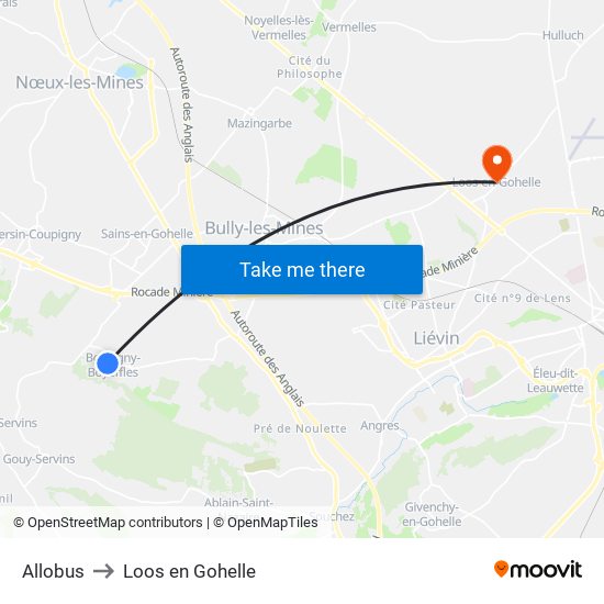 Allobus to Loos en Gohelle map