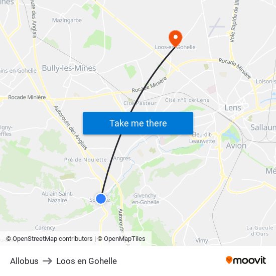 Allobus to Loos en Gohelle map