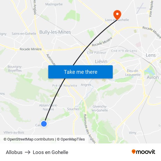Allobus to Loos en Gohelle map