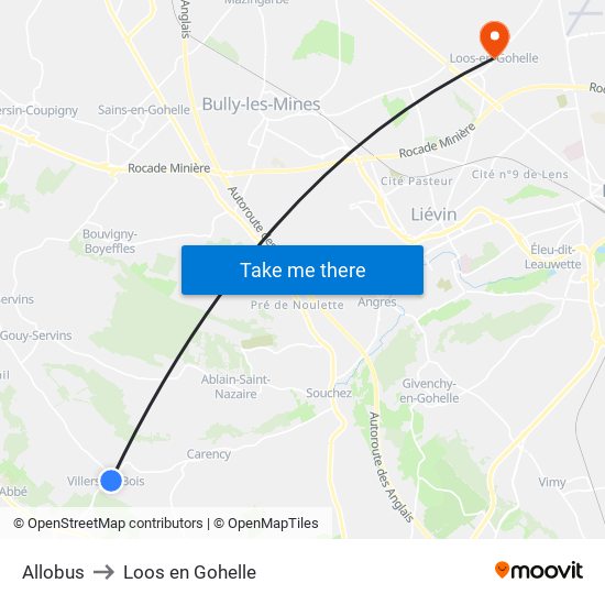 Allobus to Loos en Gohelle map