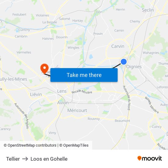 Tellier to Loos en Gohelle map
