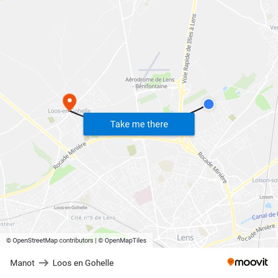 Manot to Loos en Gohelle map