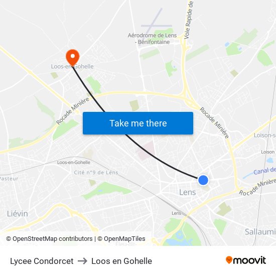 Lycee Condorcet to Loos en Gohelle map