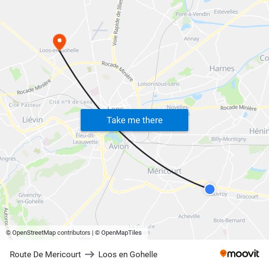 Route De Mericourt to Loos en Gohelle map