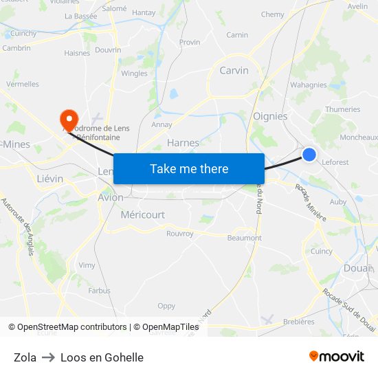 Zola to Loos en Gohelle map