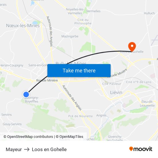 Mayeur to Loos en Gohelle map