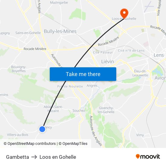 Gambetta to Loos en Gohelle map