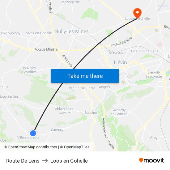 Route De Lens to Loos en Gohelle map