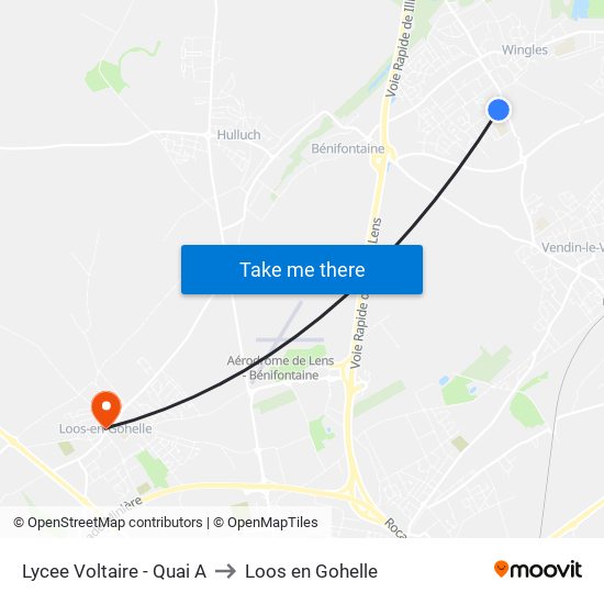 Lycee Voltaire - Quai A to Loos en Gohelle map