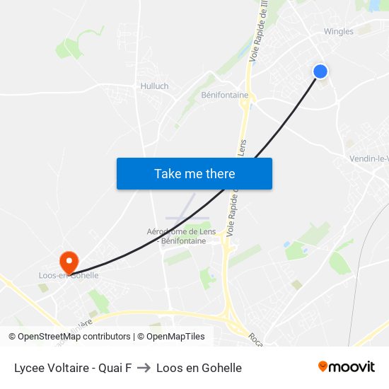 Lycee Voltaire - Quai F to Loos en Gohelle map