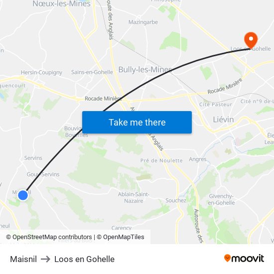 Maisnil to Loos en Gohelle map