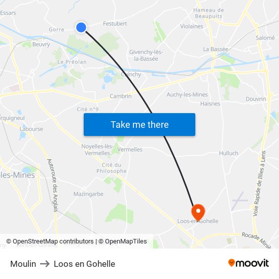 Moulin to Loos en Gohelle map