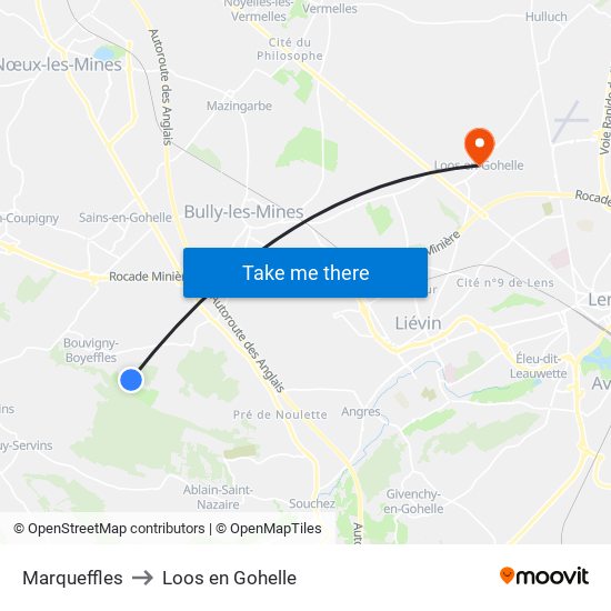 Marqueffles to Loos en Gohelle map