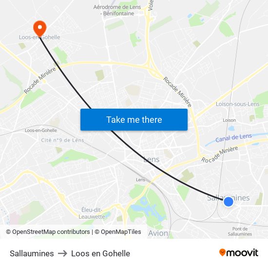 Sallaumines to Loos en Gohelle map