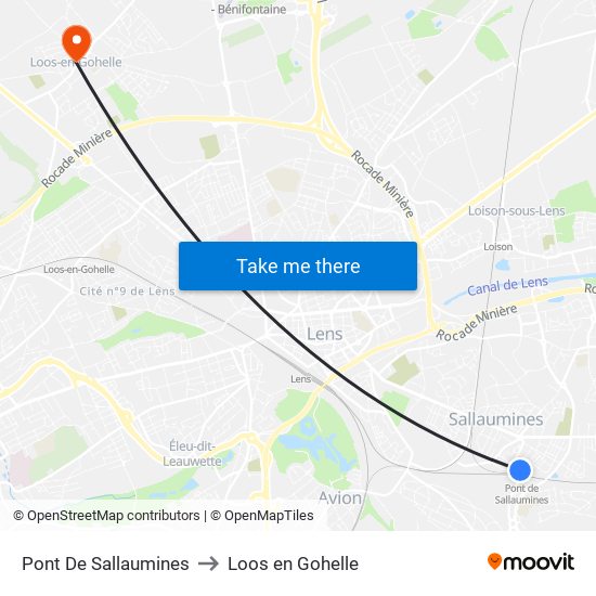 Pont De Sallaumines to Loos en Gohelle map