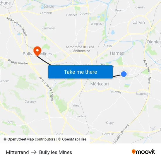 Mitterrand to Bully les Mines map