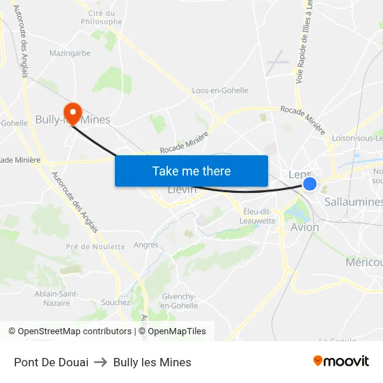 Pont De Douai to Bully les Mines map