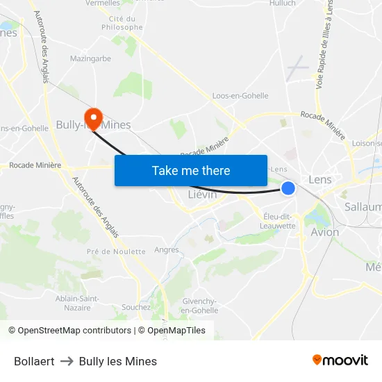 Bollaert to Bully les Mines map