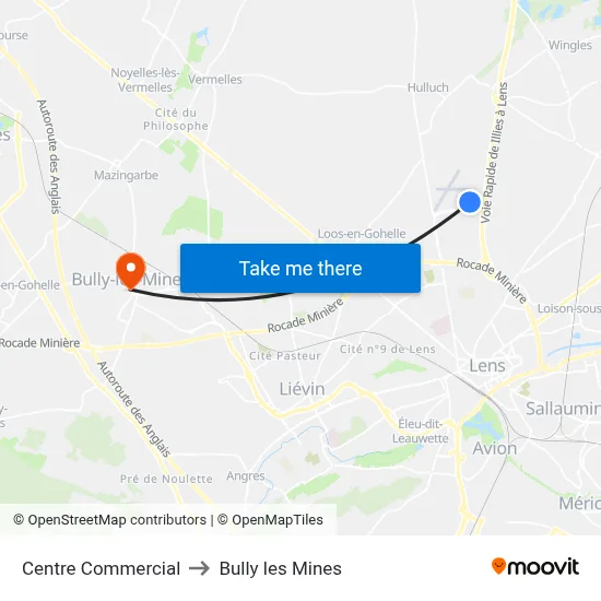 Centre Commercial to Bully les Mines map
