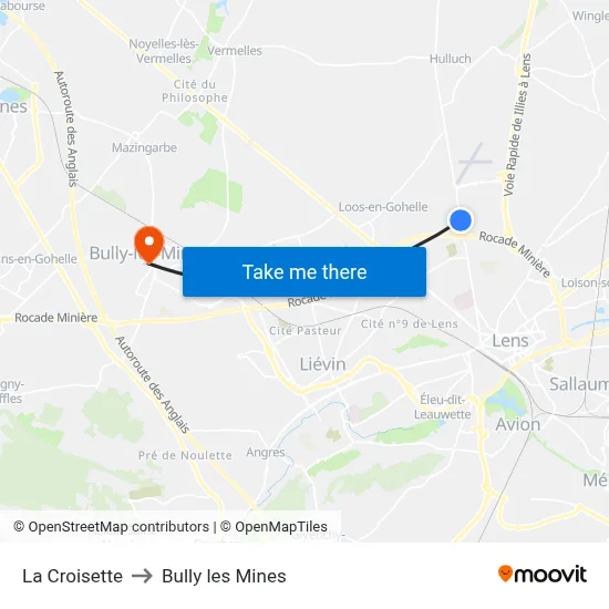 La Croisette to Bully les Mines map