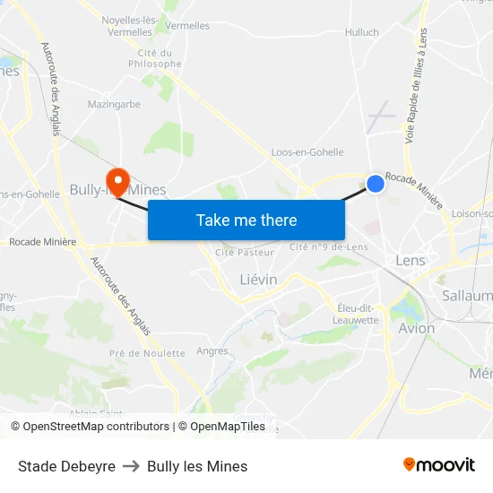 Stade Debeyre to Bully les Mines map