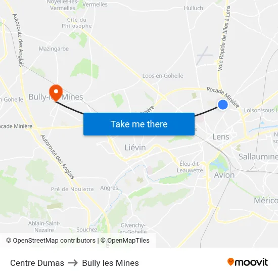 Centre Dumas to Bully les Mines map